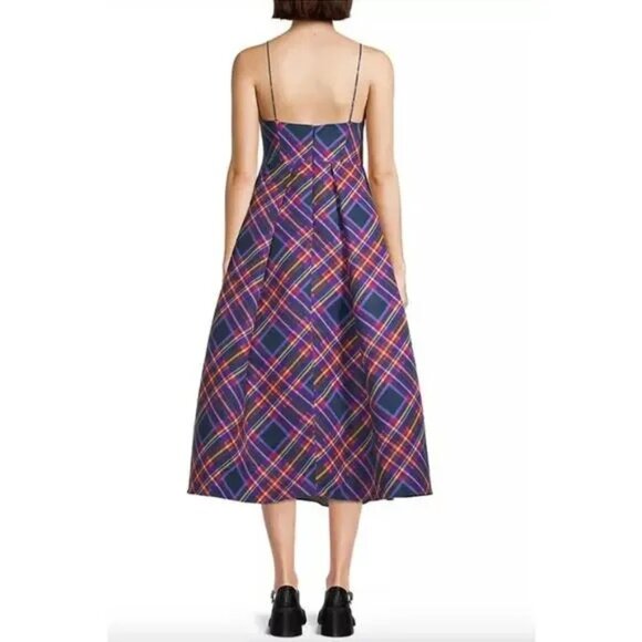 NWT SACHIN + BABI Dress Audra Plaid Midi Party Navy Blue Fit Flare 10 - Picture 3 of 10